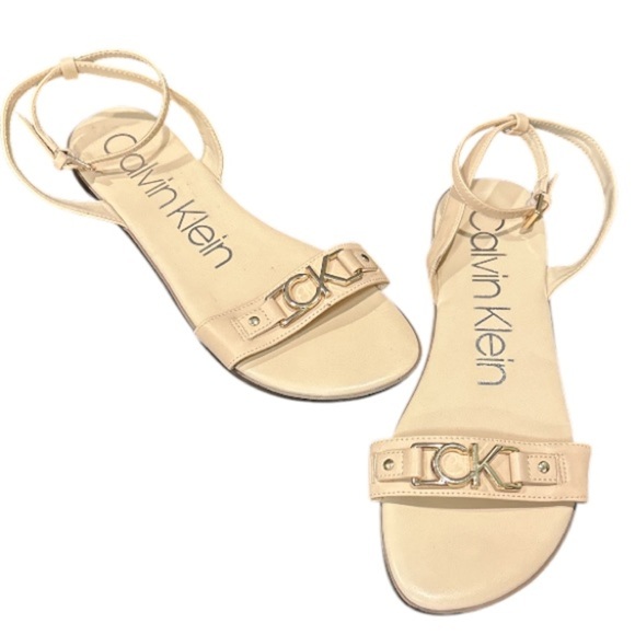 Calvin Klein NWOB Women's Ankle Wrap Beige Sandals, Size 10M. - Picture 1 of 4